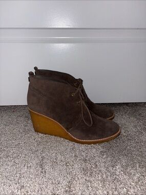 Tory Burch Brown Suede Lace-Up Wedge Bootie